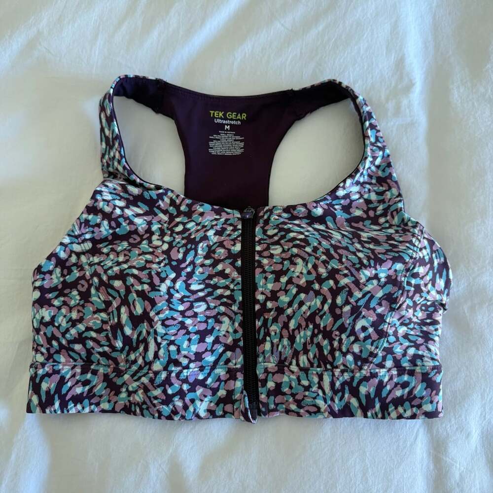 Tek Gear Ultrastretch Zip Front Sports Bra Printed Medium